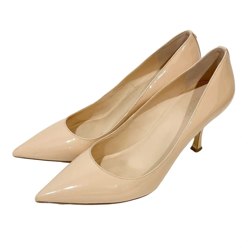 Kate Spade 7.5 Sonia Pale Vellum Patent Leather Pump Heel Pointed Toe Pink